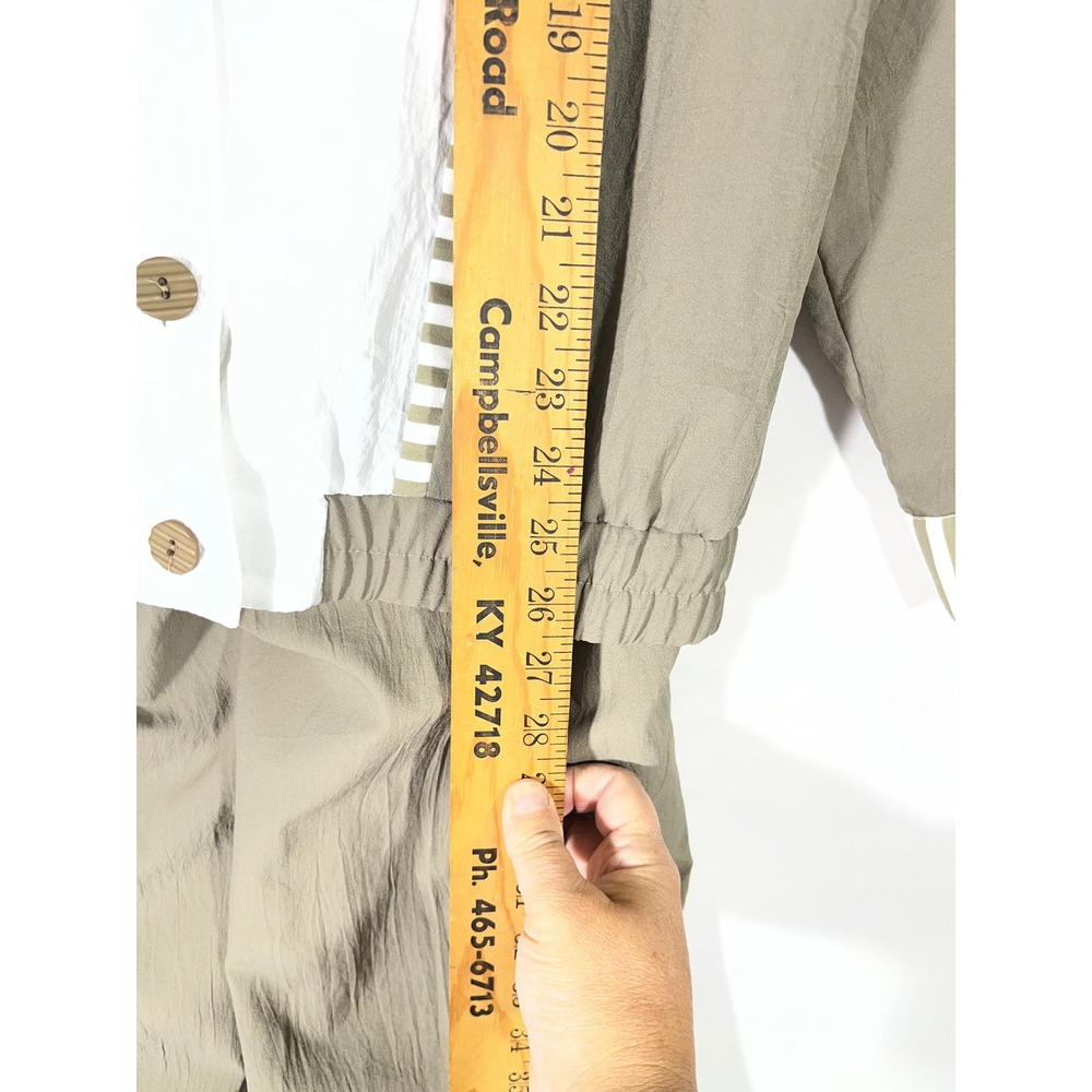 VTG Regal 2Piece Pantsuit Women Green/White Sz 8/M Striped Collar Button Up - Picture 3 of 12